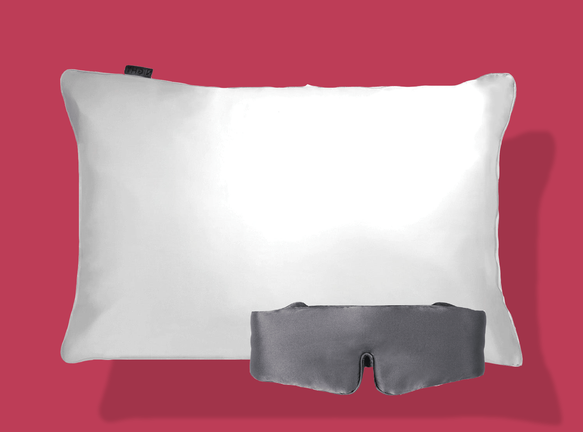 NIGHT silk pillowcase and oversized eye mask gift set.