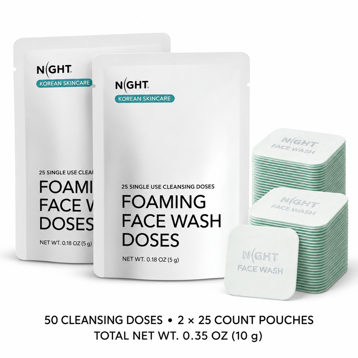 NIGHT Duplicate 50-Pack Foaming Face Wash, Korean Skincare Cleanser, Cica + Centella