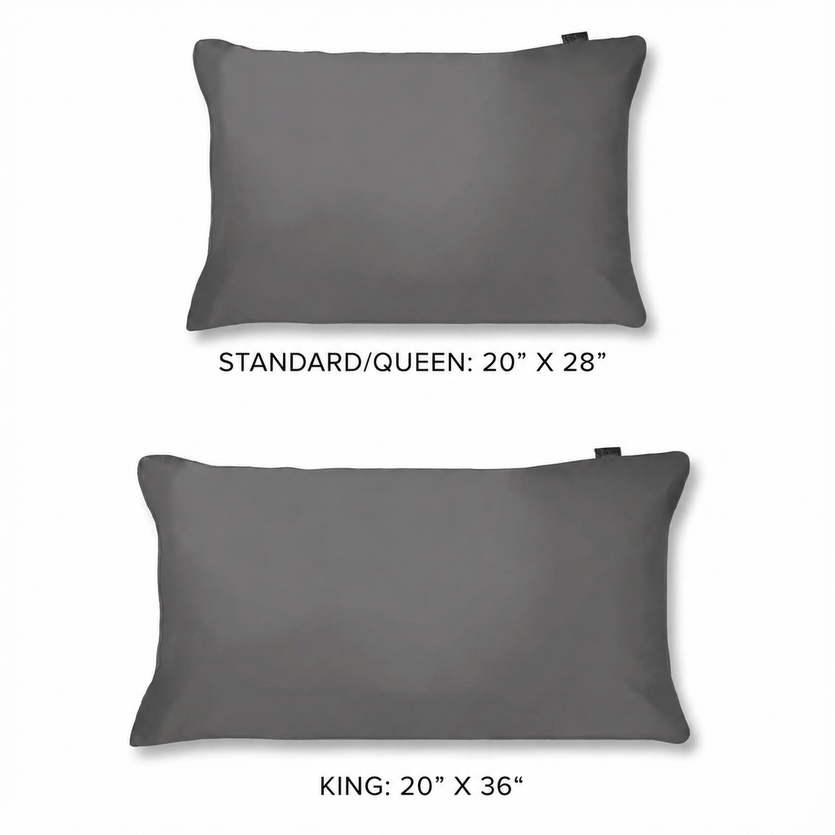 gunmetal silk pillowcase sizes: Standard/Queen 20 x 28 inches; King 20 x 36 inches.