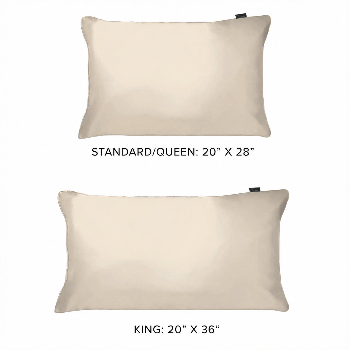 champagne silk pillowcase sizes: Standard/Queen 20 x 28 inches; King 20 x 36 inches.