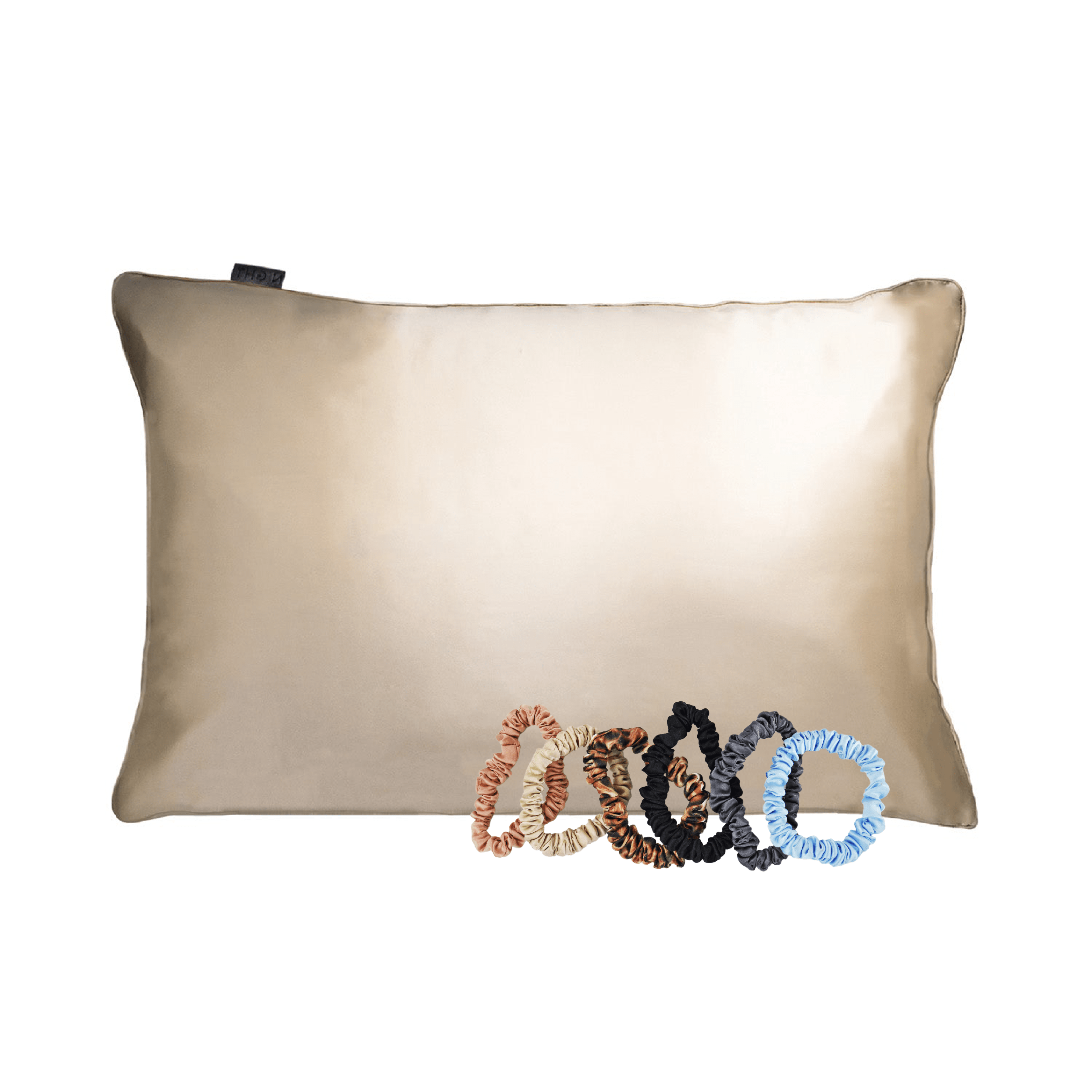 NIGHT Duplicate Standard/Queen / Champagne Silk Haircare Set, Pillowcase & Scrunchies