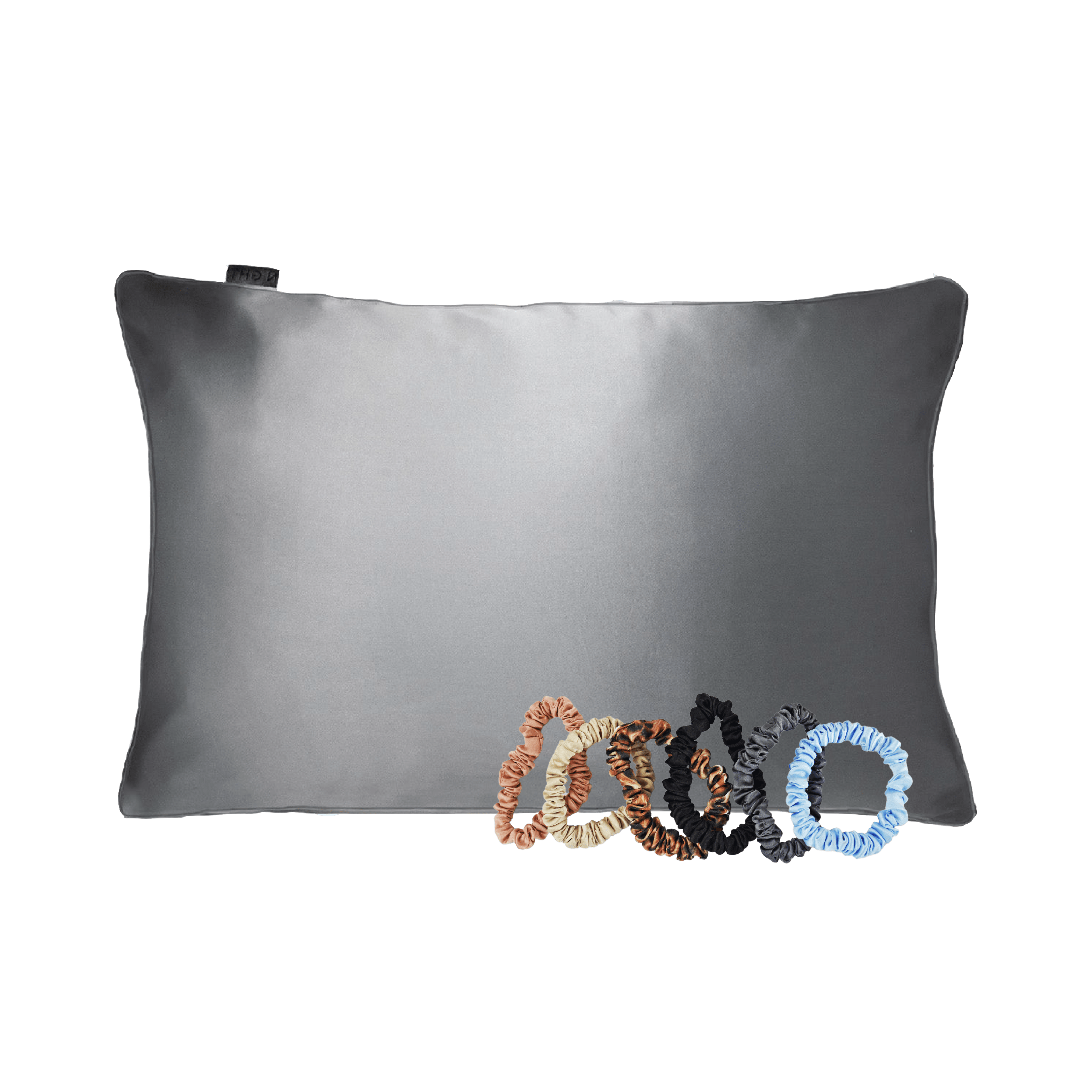 NIGHT Duplicate Standard/Queen / Gunmetal Silk Haircare Set, Pillowcase & Scrunchies