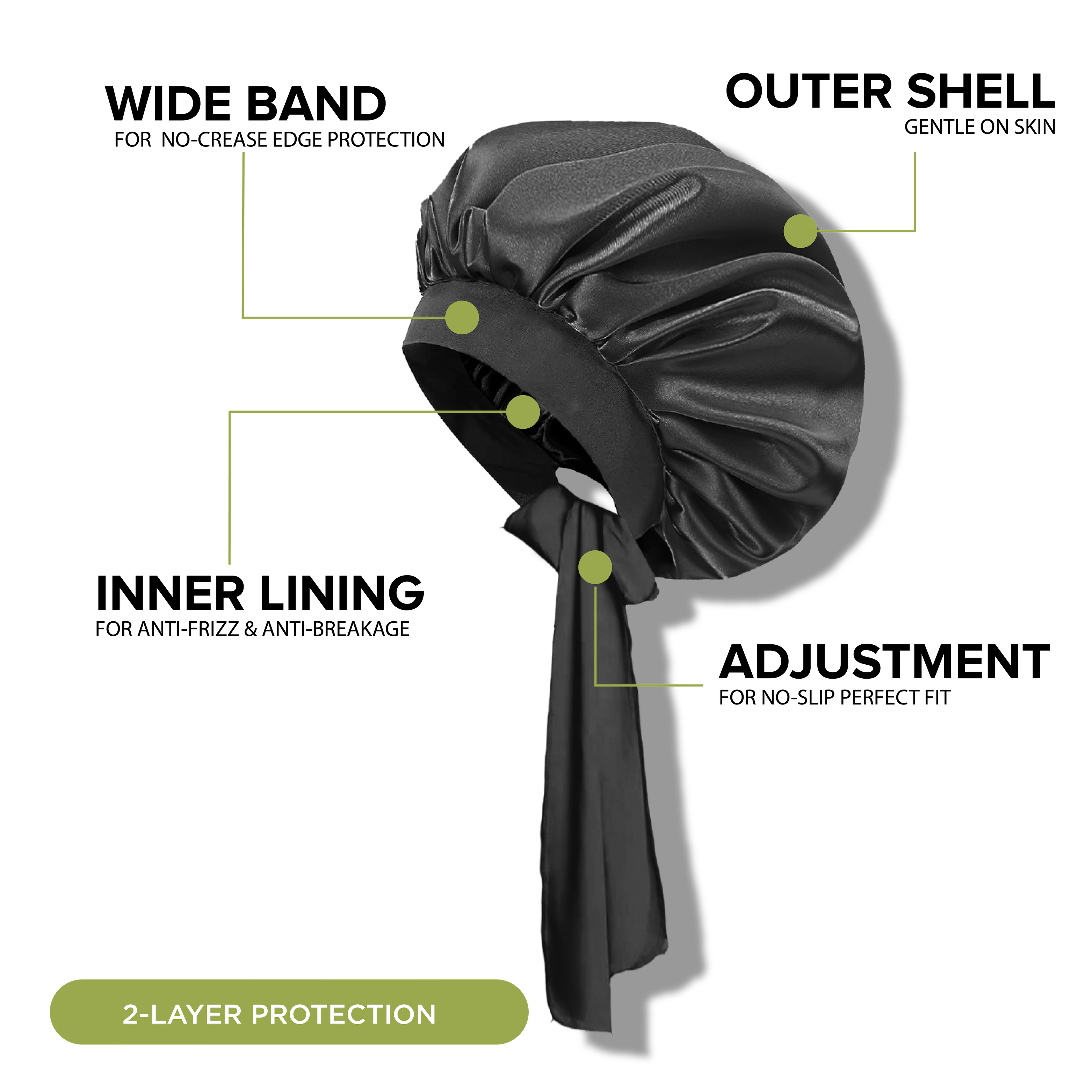 NIGHT HAIR ACCESSORIES Satin Bonnet, Tie