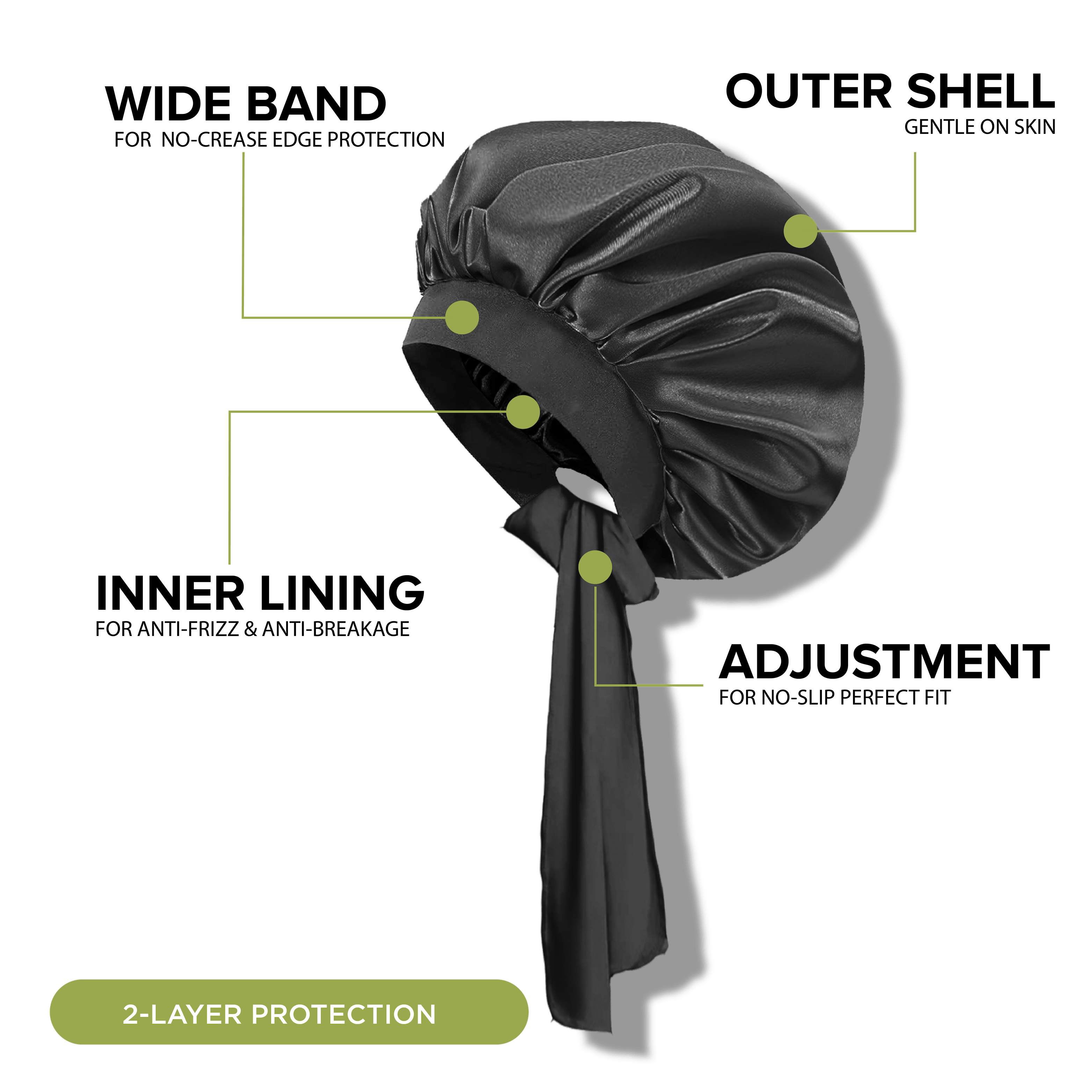 NIGHT HAIR ACCESSORIES Satin Bonnet, Tie