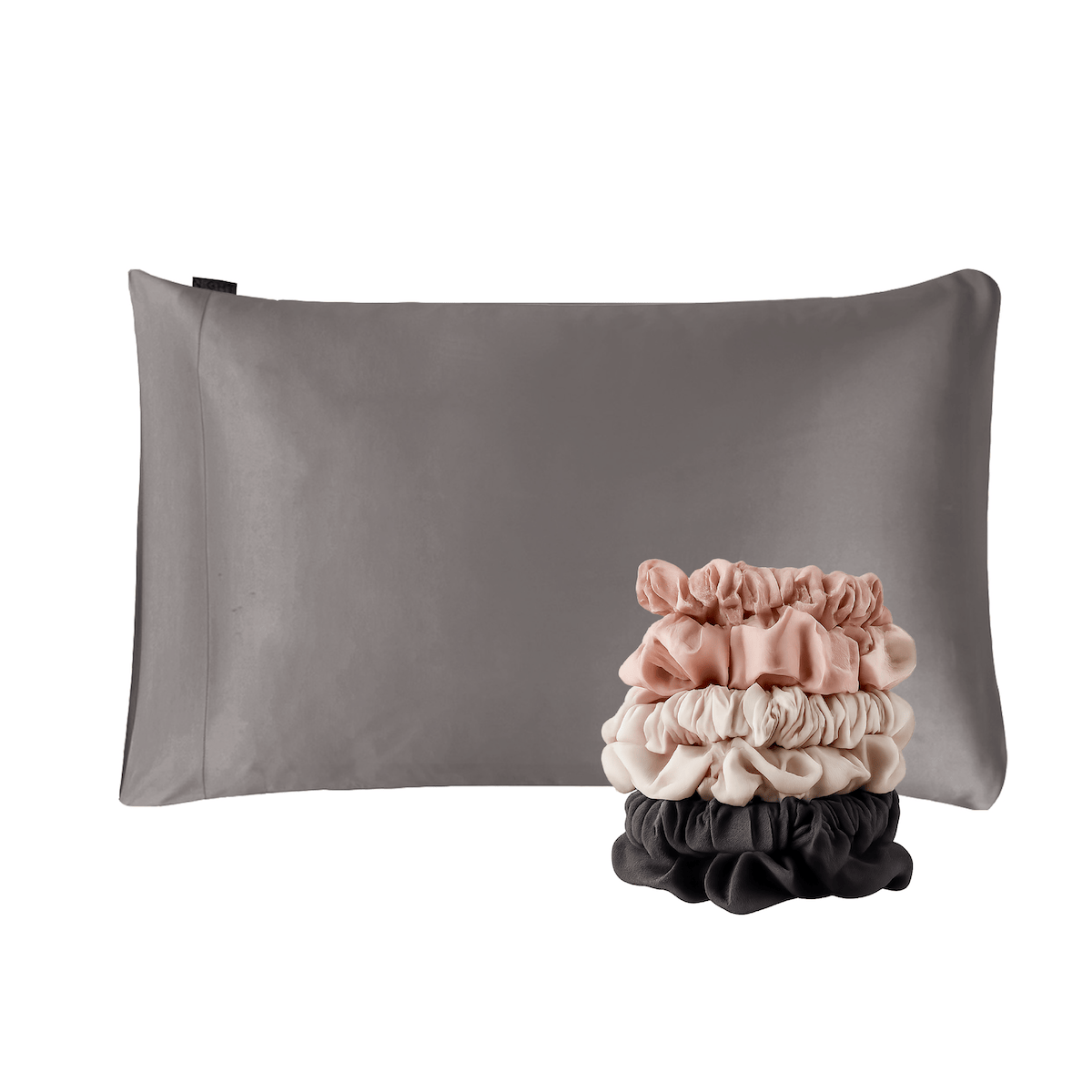 NIGHT PC + Scrunchie Standard/Queen / Gunmetal Satin Haircare Set, Pillowcase & Scrunchies