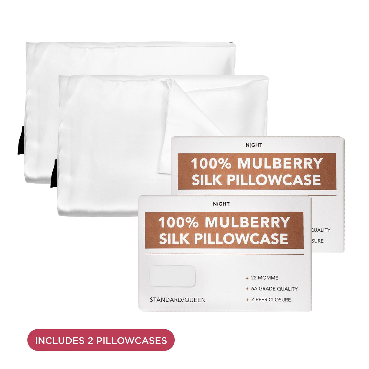 NIGHT PC Silk 100% Mulberry Silk Pillowcase, 2 Pack
