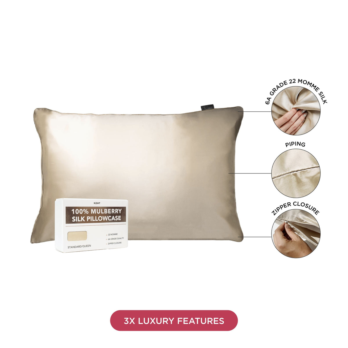 NIGHT PC Silk 100% Mulberry Silk Pillowcase, 2 Pack