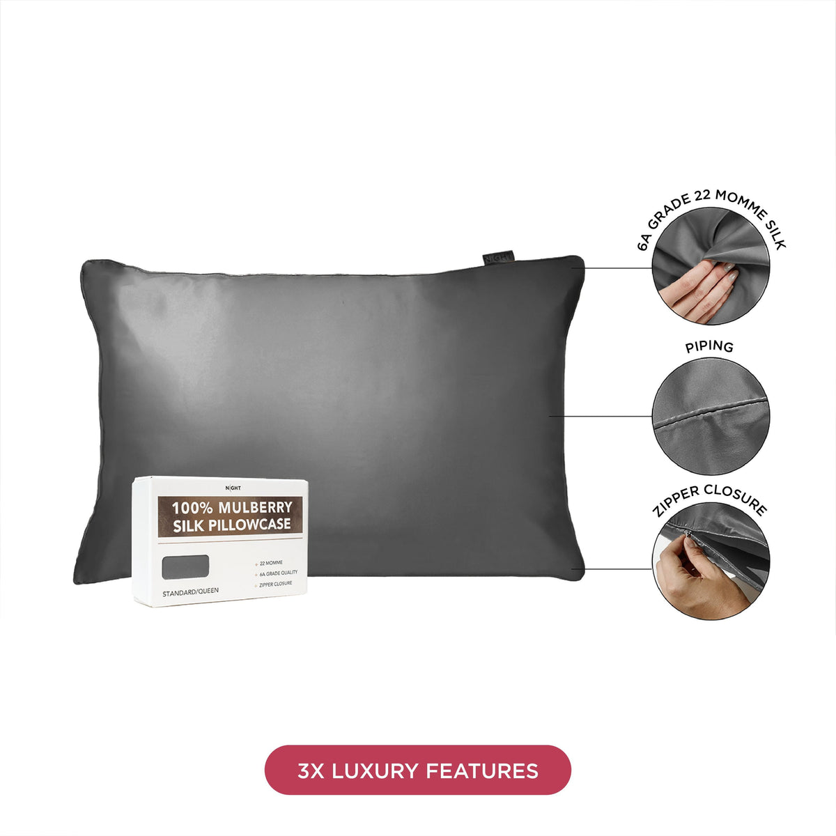 NIGHT PC Silk 100% Mulberry Silk Pillowcase, 2 Pack