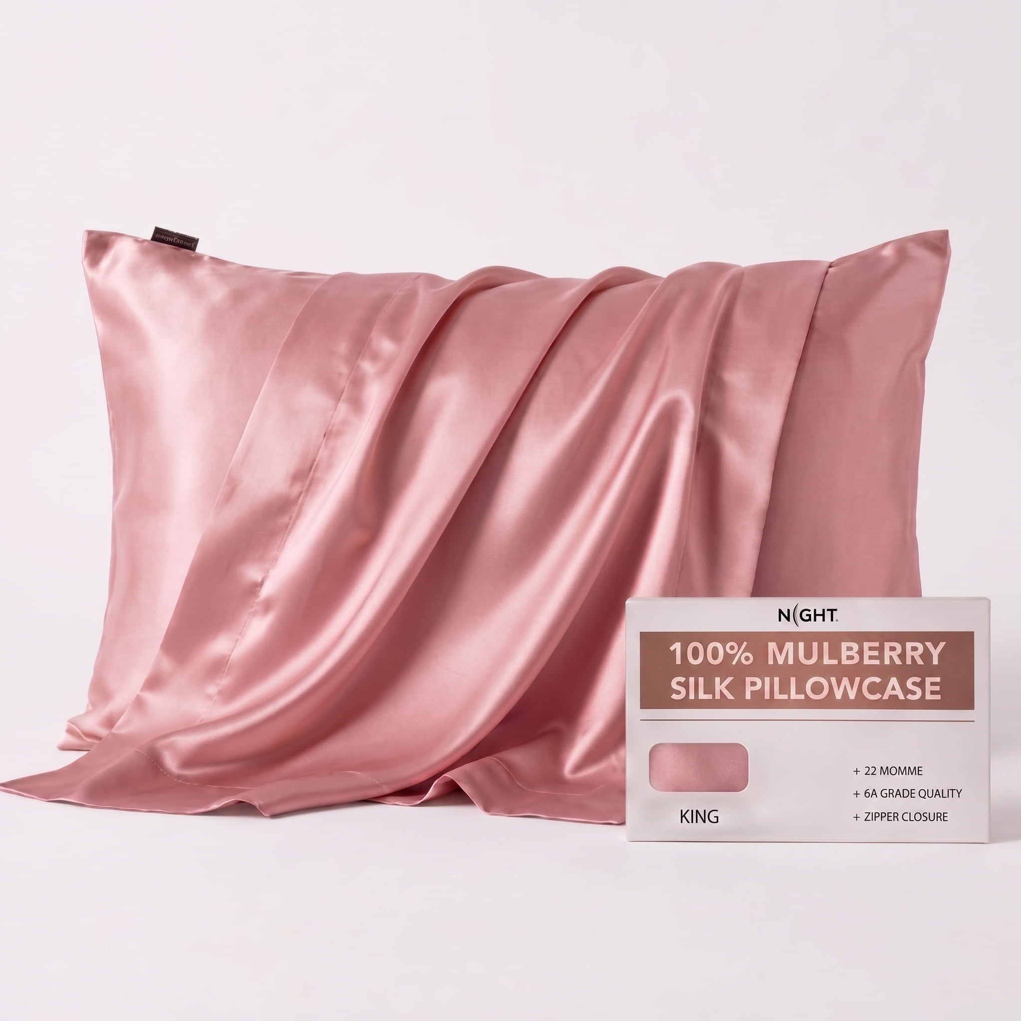 NIGHT PC Silk King / Blush Silk Pillowcase, 100% Silk, Zipper