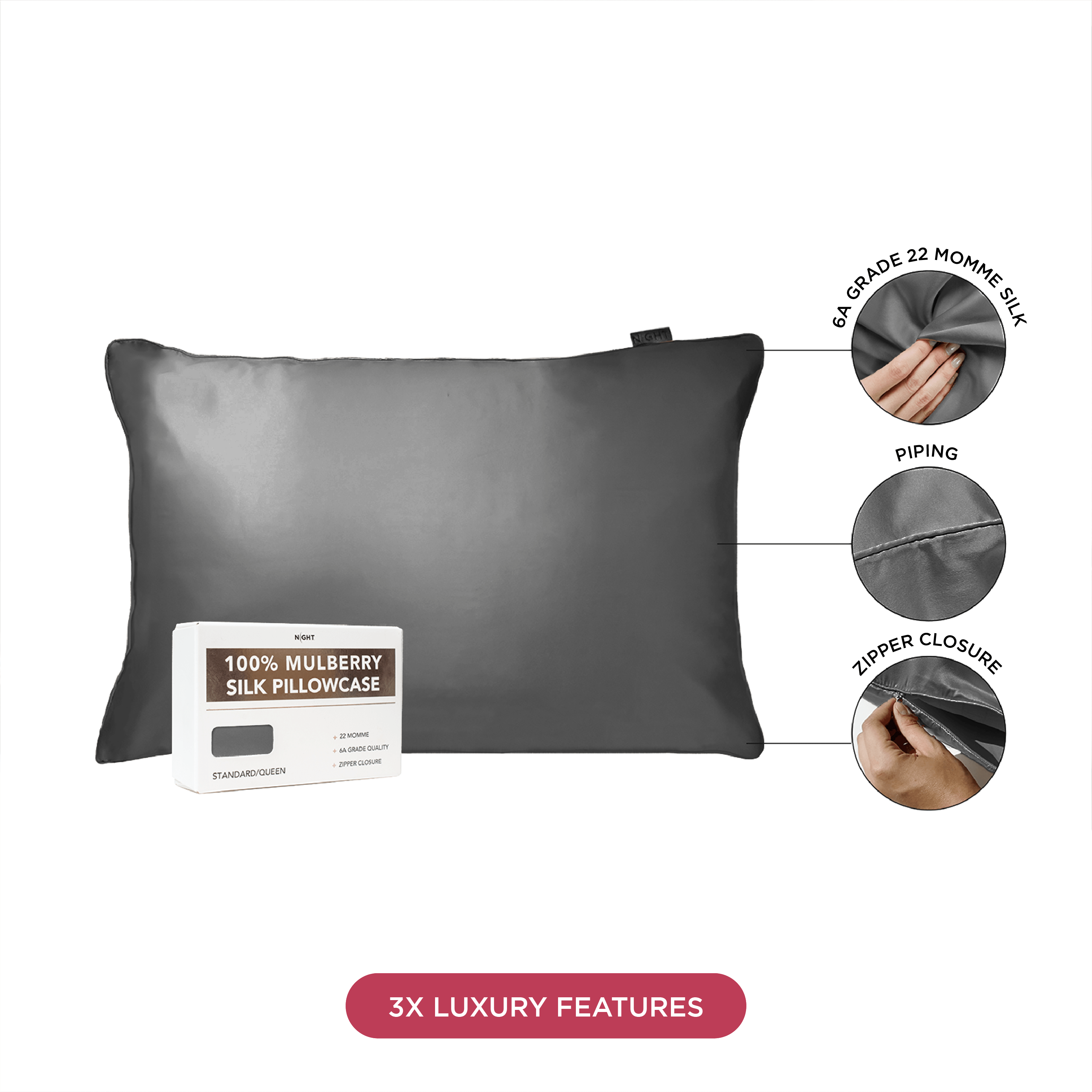 NIGHT PC Silk Luxe Silk Pillowcase