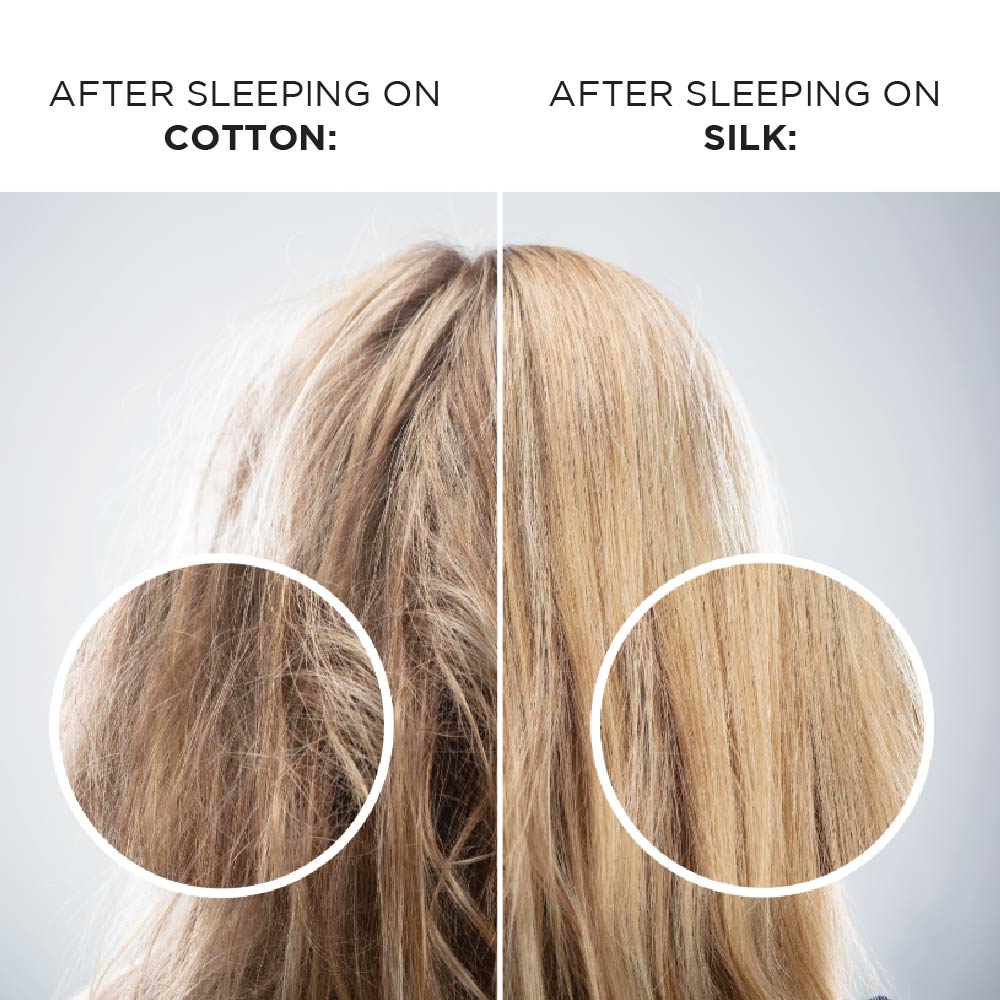 Infographic of hair benefits sleeping on silk over cotton