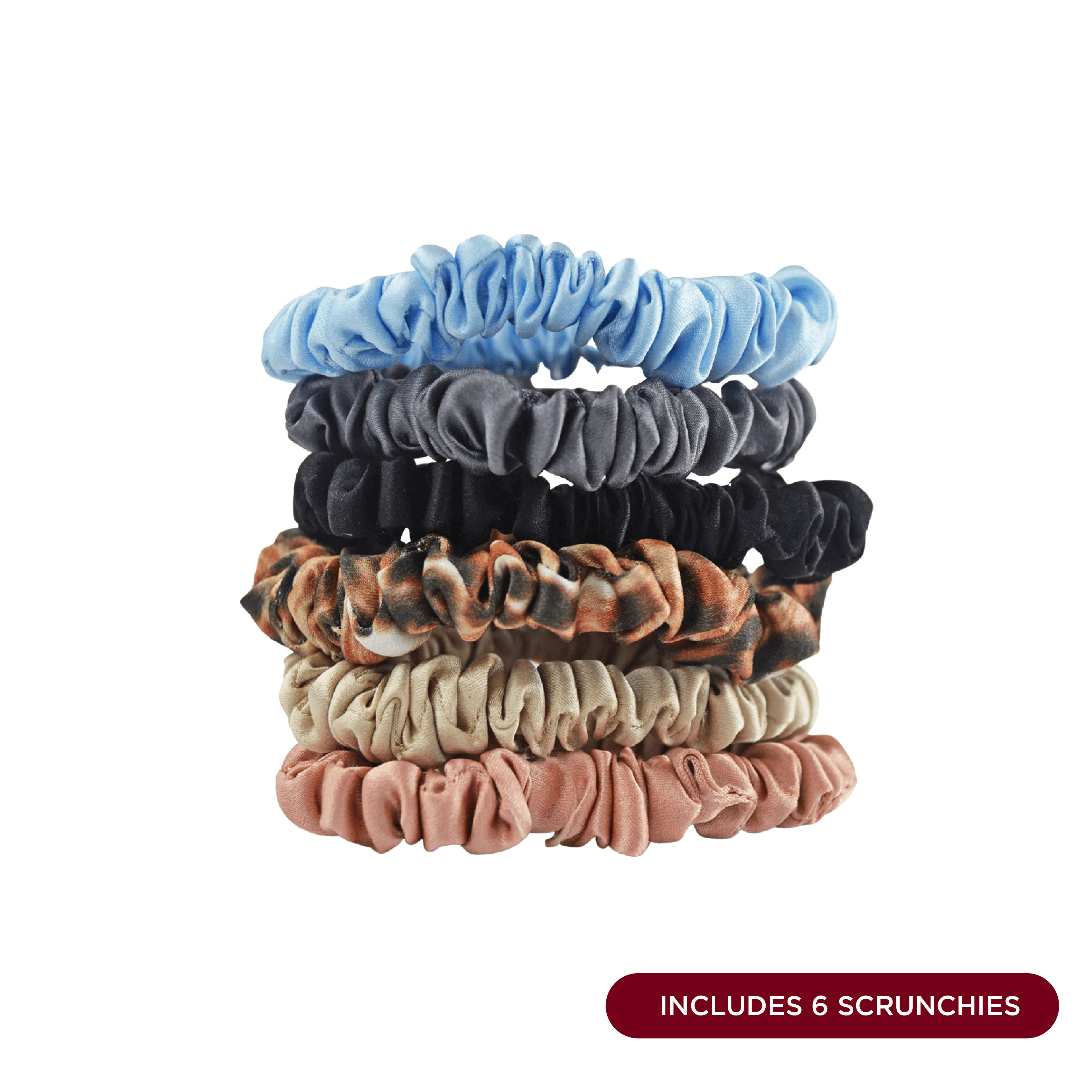 NIGHT Silk Scrunchies Silk Skinny Hair Scrunchies – 6 Pack