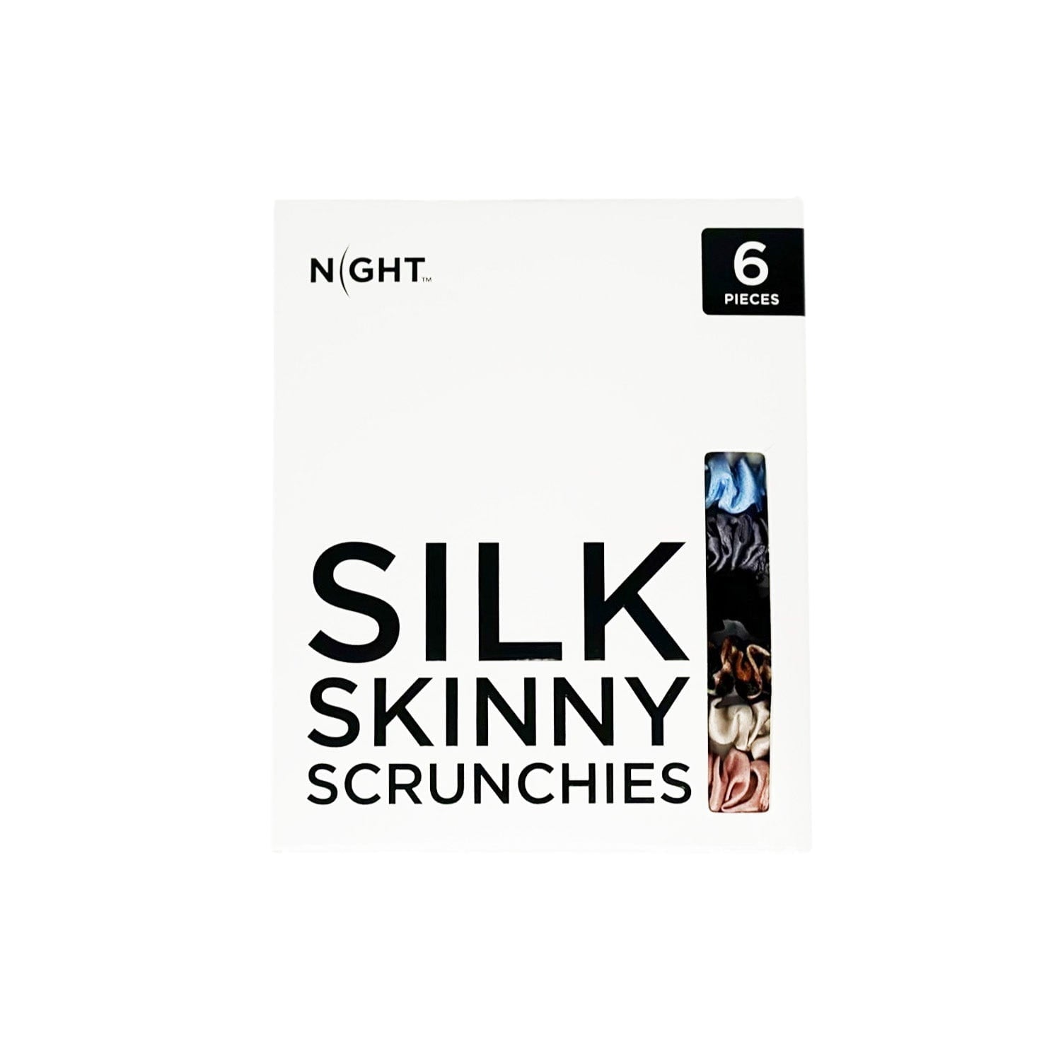 NIGHT Silk Scrunchies Silk Skinny Hair Scrunchies – 6 Pack