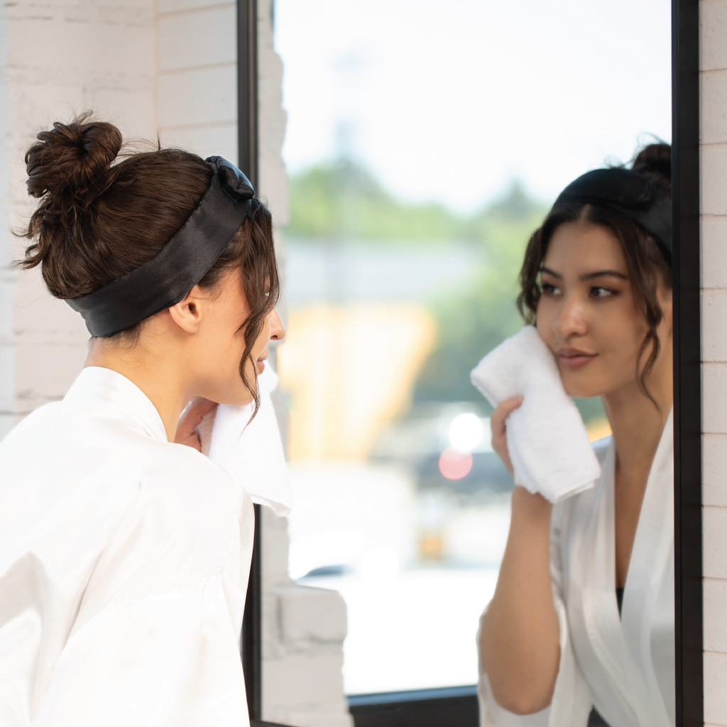 woman using satin glam band