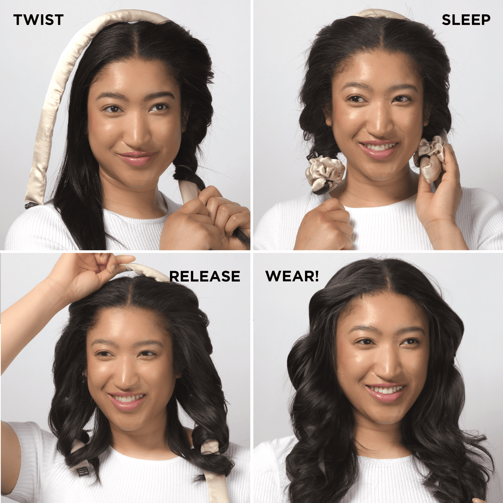 directions on how to use heatless curler rod - twist, sleep, release, wear!