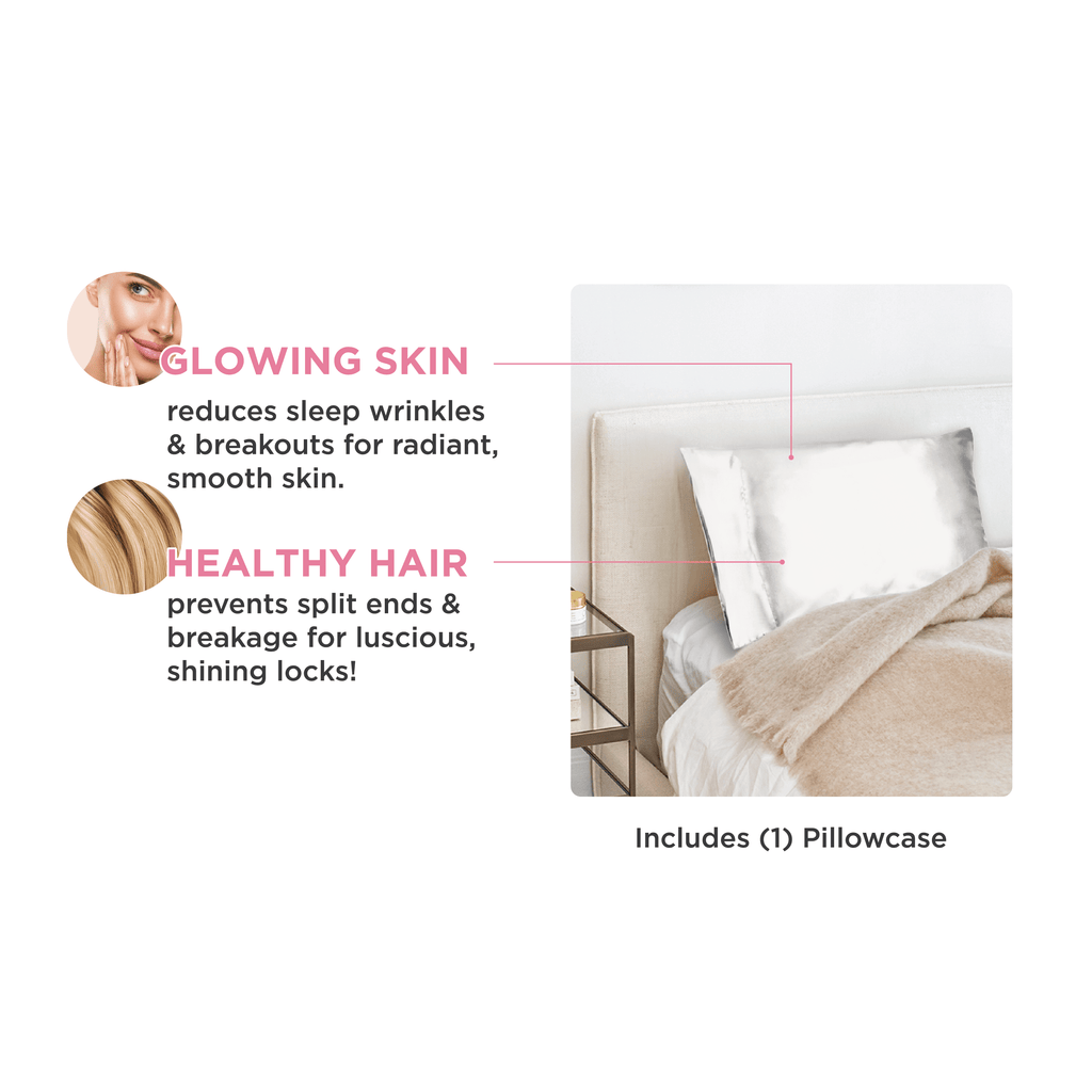 pillow on bed with features - glowing skin and healthy hair