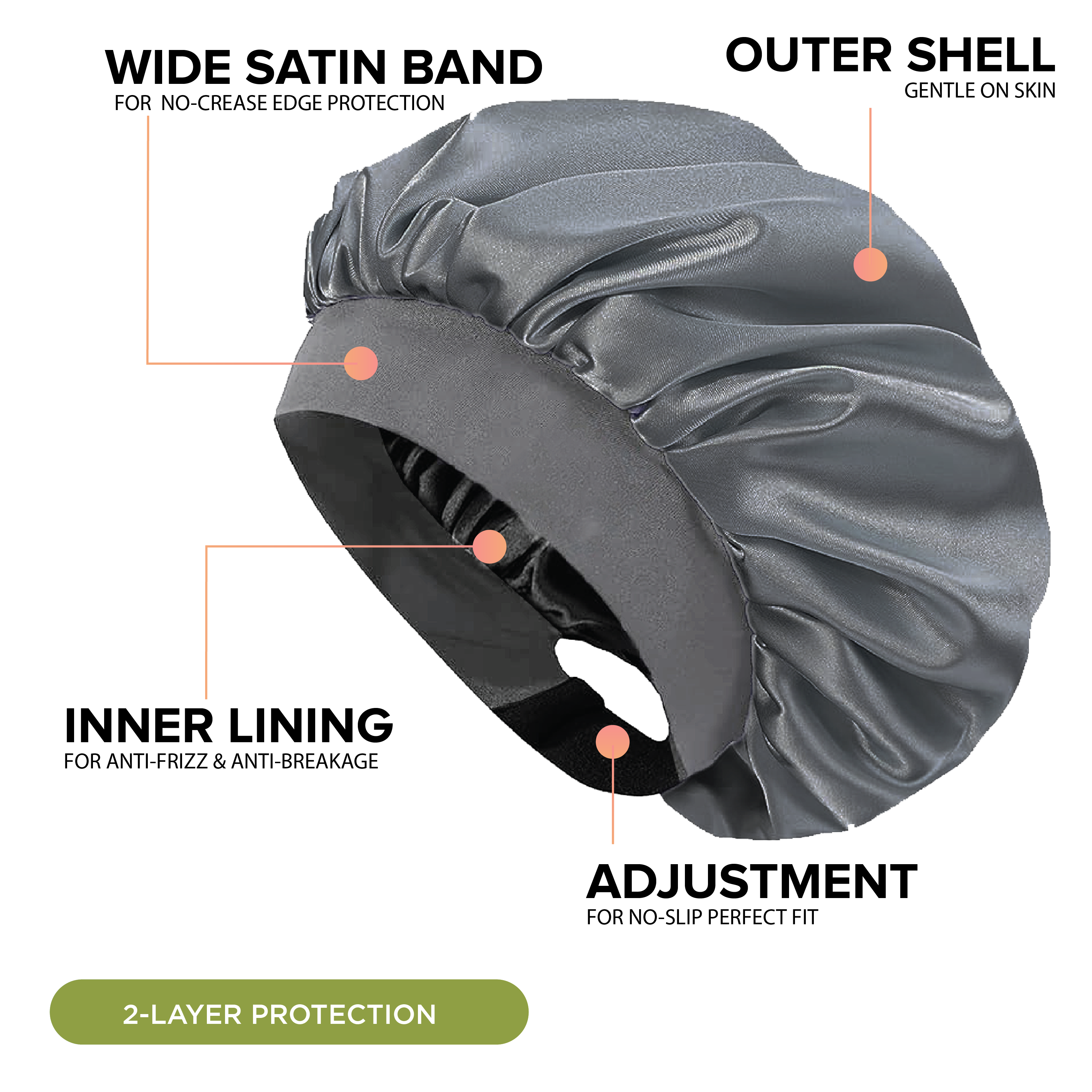 MEND HAIR ACCESSORIES Satin Bonnet, Elastic