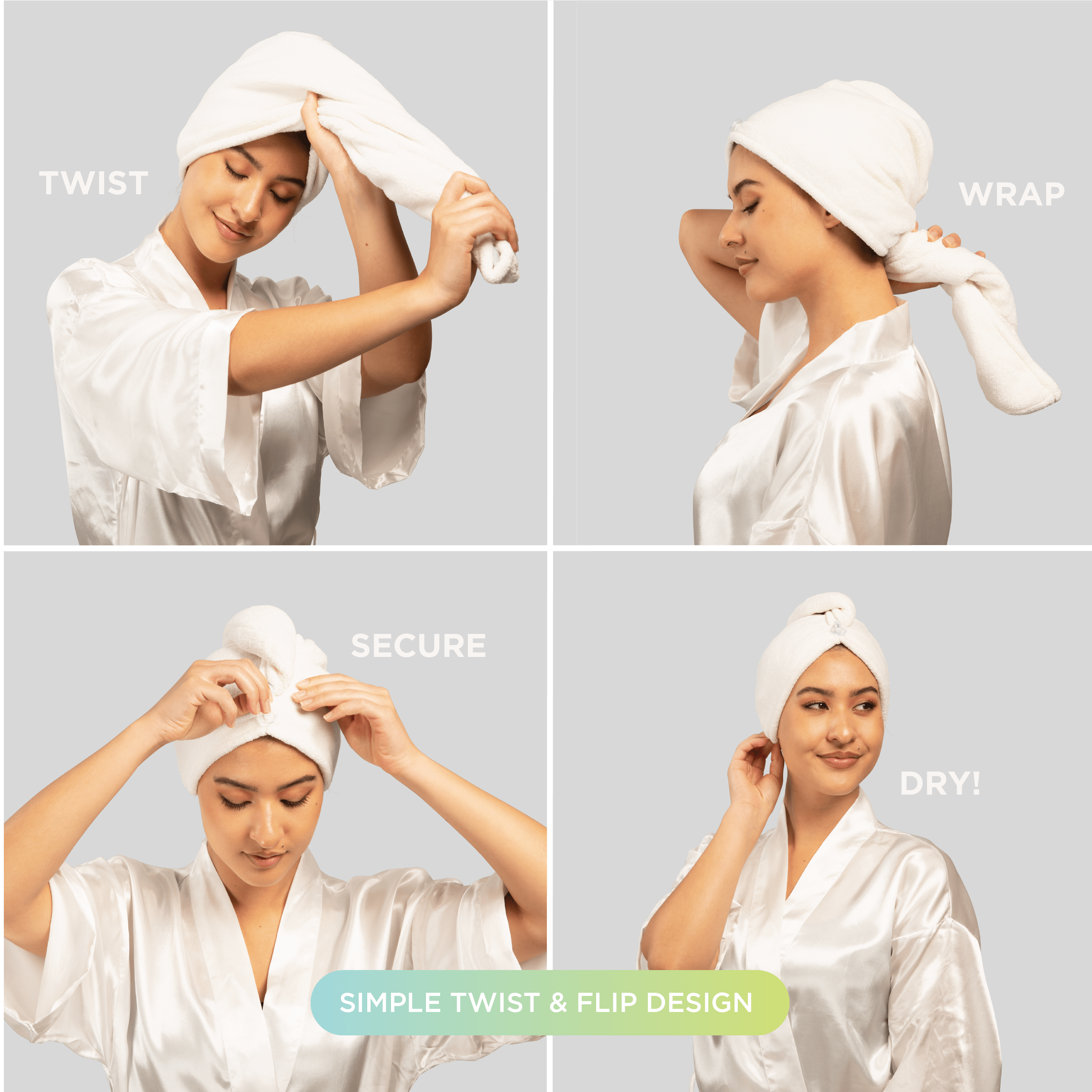 MEND HAIR ACCESSORIES Spa White Quick Dry Hair Wrap