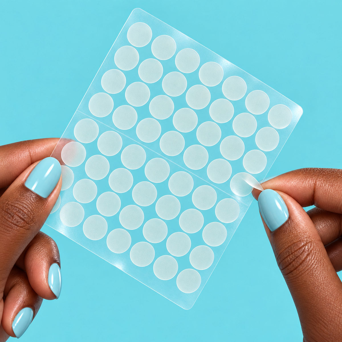 Peeling a 12 mm NIGHT everyday pimple patch from a sheet of 56 patches