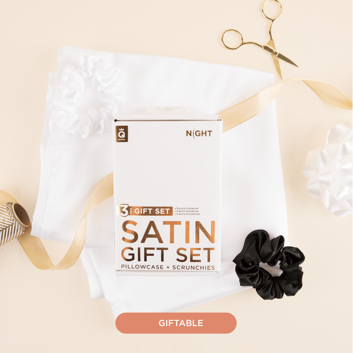 NIGHT PC + Scrunchie Satin Haircare Set, Pillowcase & Scrunchies