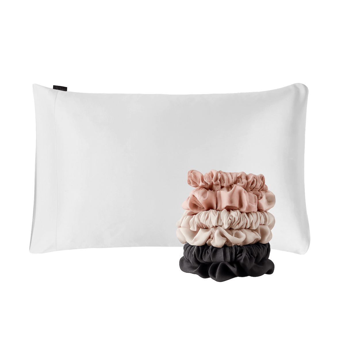 NIGHT PC + Scrunchie Standard/Queen / White Satin Haircare Set, Pillowcase & Scrunchies