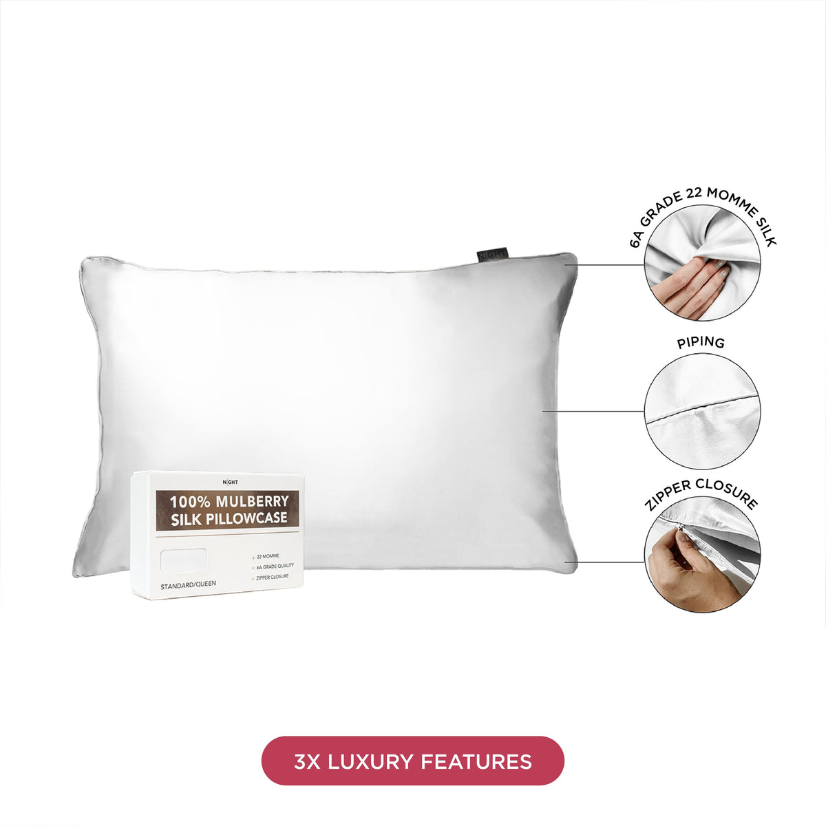 NIGHT PC Silk 100% Mulberry Silk Pillowcase, 2 Pack