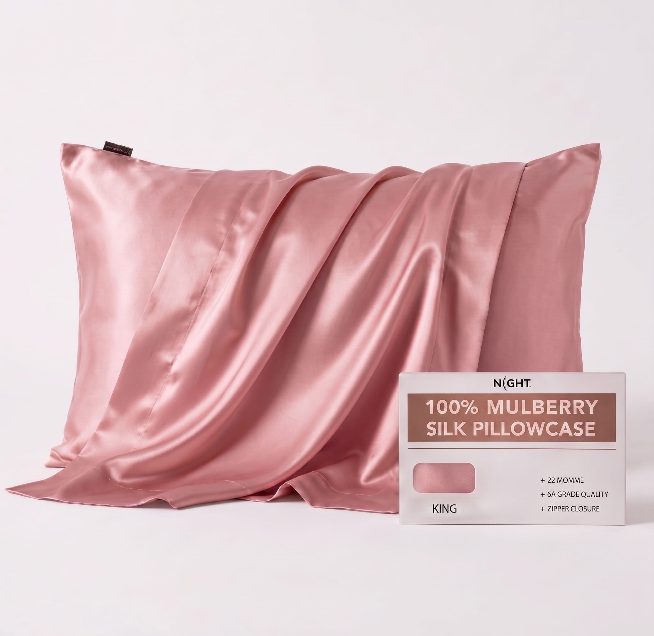 NIGHT PC Silk King / Blush Silk Pillowcase, 100% Silk, Zipper