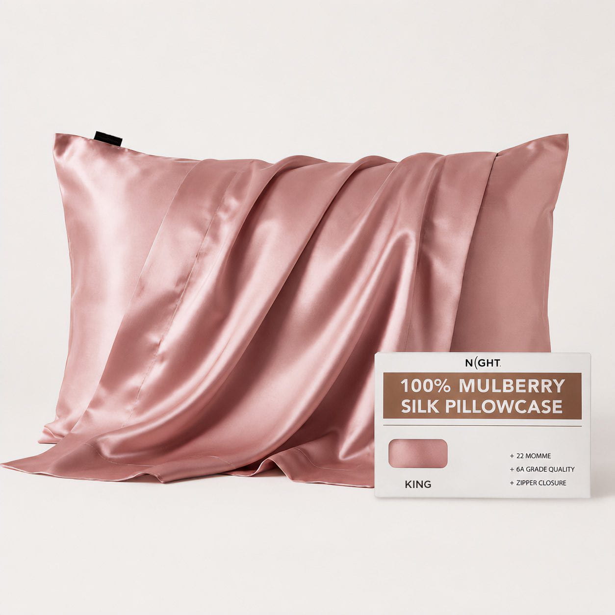 NIGHT PC Silk King / Blush Silk Pillowcase, 100% Silk, Zipper