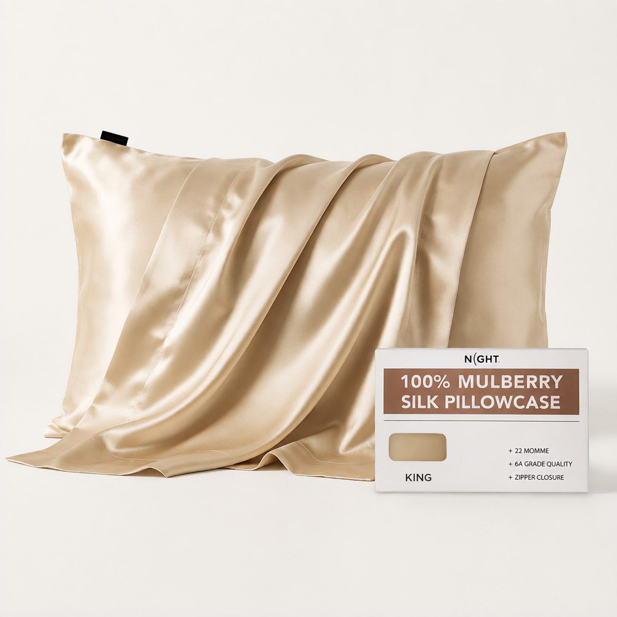 NIGHT PC Silk King / Champagne Silk Pillowcase, 100% Silk, Zipper