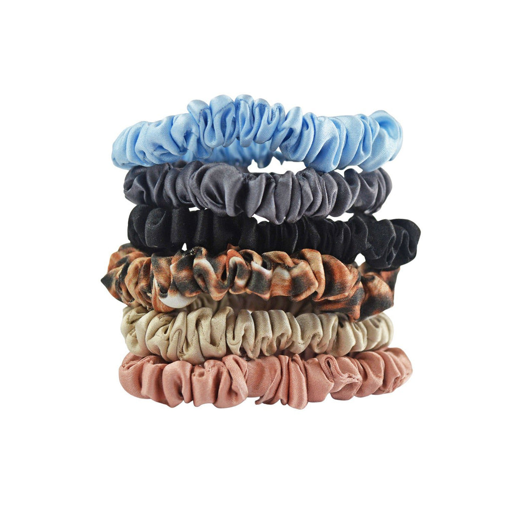 stack of 6 thin silk scrunchies