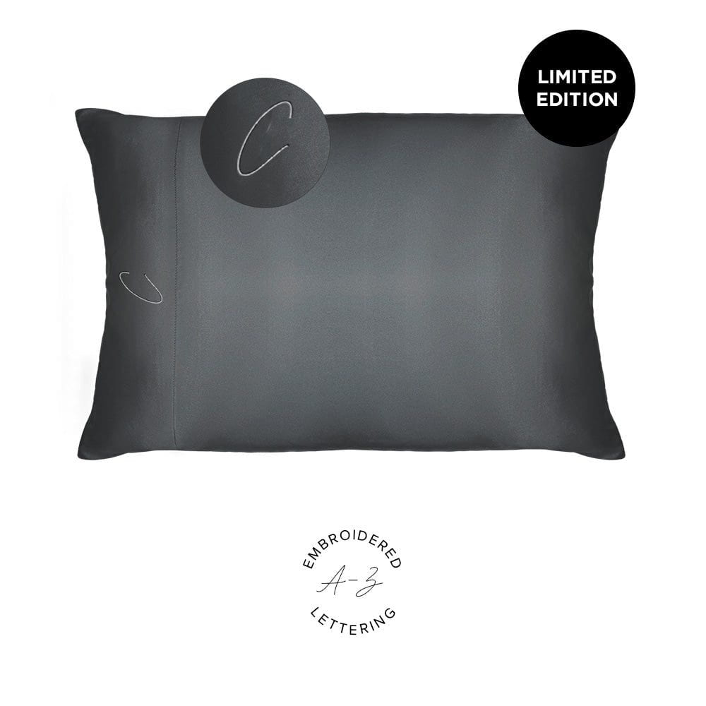 NIGHT PC Satin Standard/Queen / Gunmetal / C Monogrammed Satin Pillowcase - Limited Edition!