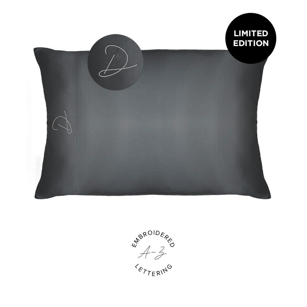 NIGHT PC Satin Standard/Queen / Gunmetal / D Monogrammed Satin Pillowcase - Limited Edition!