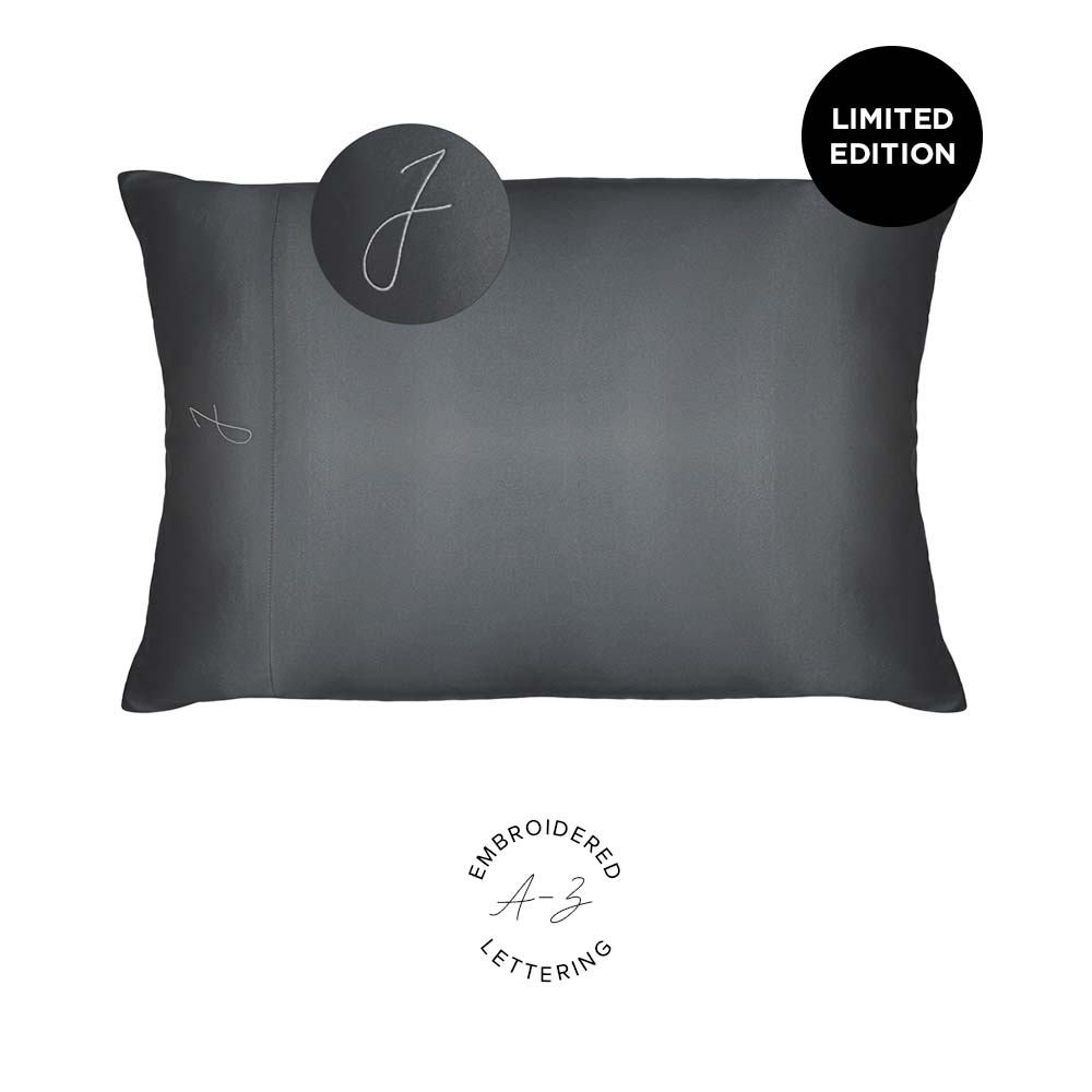 NIGHT PC Satin Standard/Queen / Gunmetal / J Monogrammed Satin Pillowcase - Limited Edition!