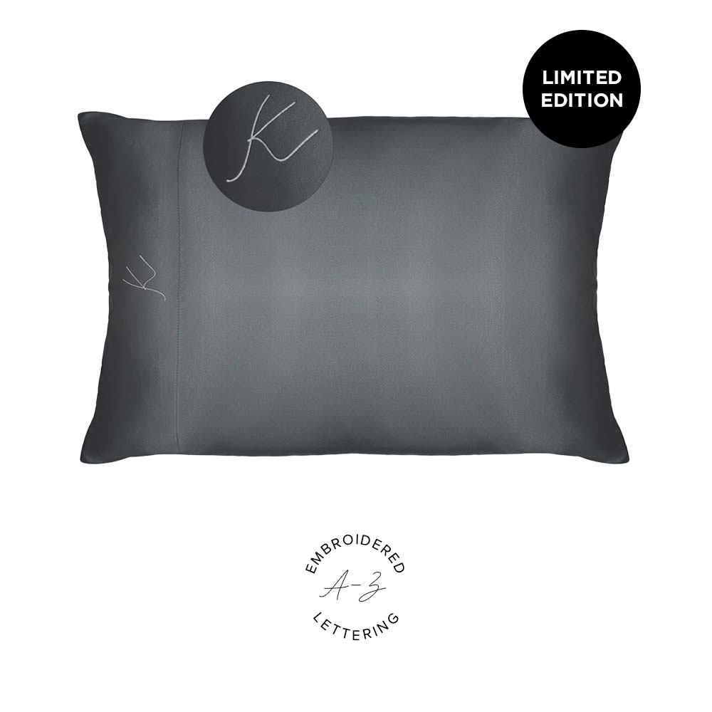 NIGHT PC Satin Standard/Queen / Gunmetal / K Monogrammed Satin Pillowcase - Limited Edition!