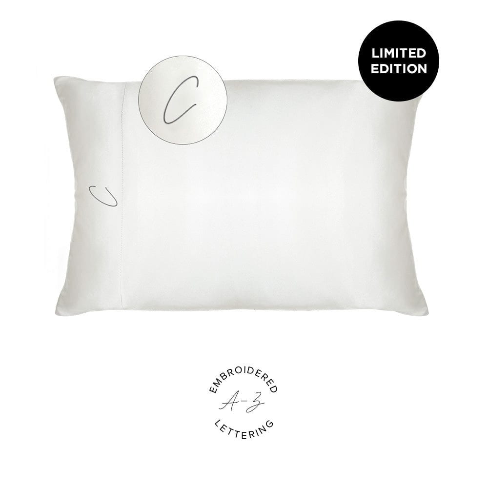 NIGHT PC Satin Standard/Queen / White / C Monogrammed Satin Pillowcase - Limited Edition!