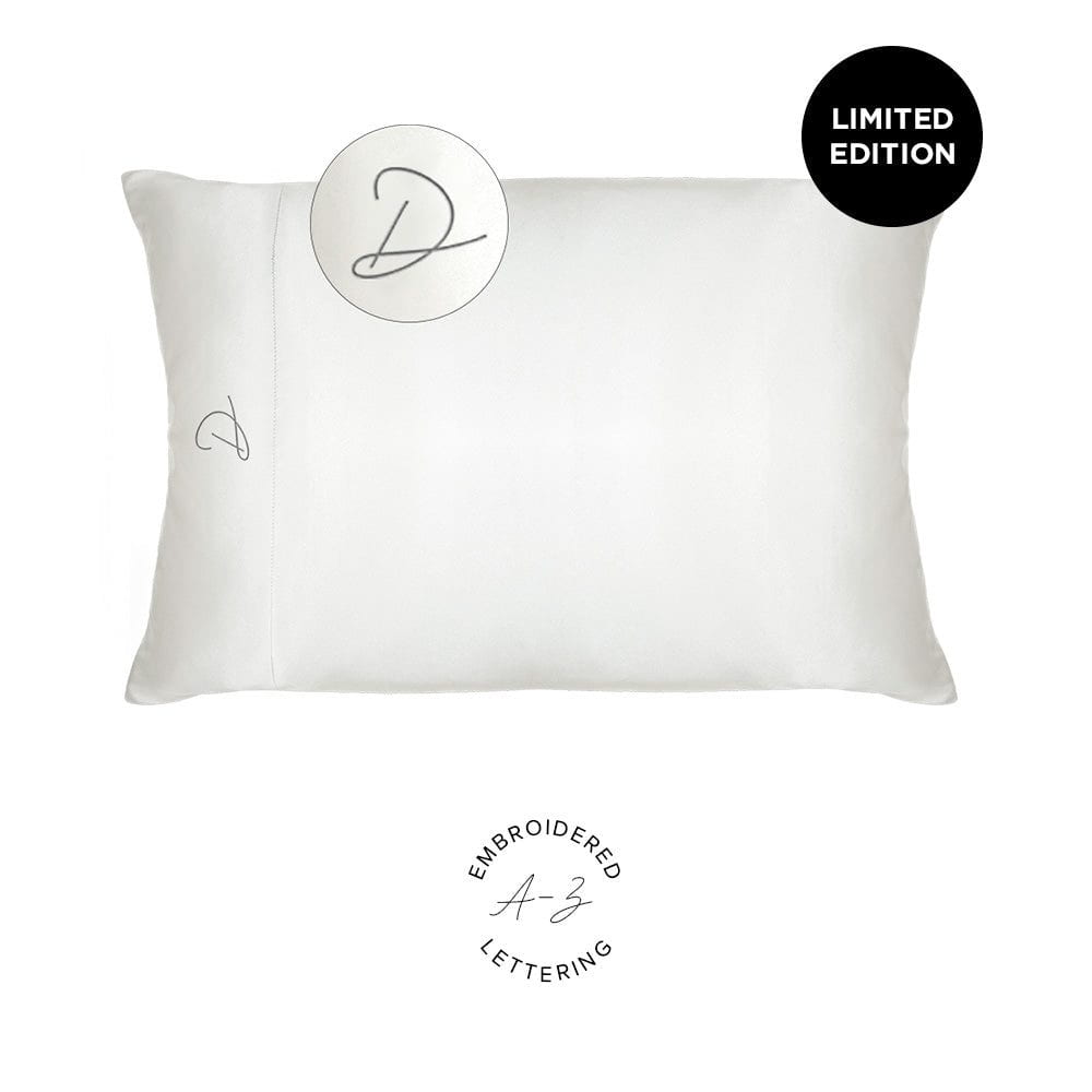 NIGHT PC Satin Standard/Queen / White / D Monogrammed Satin Pillowcase - Limited Edition!