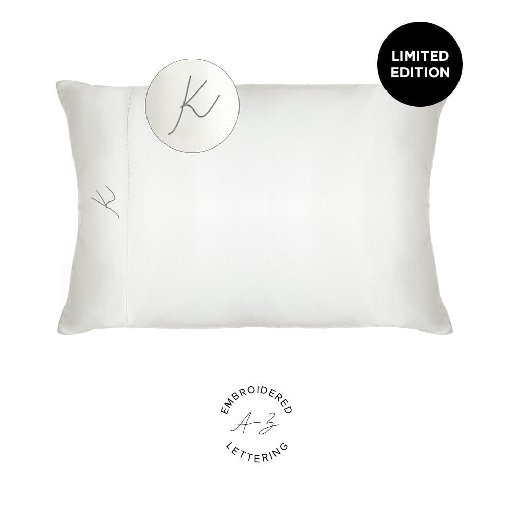 NIGHT PC Satin Standard/Queen / White / K Monogrammed Satin Pillowcase - Limited Edition!