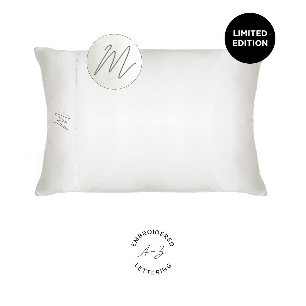 NIGHT PC Satin Standard/Queen / White / M Monogrammed Satin Pillowcase - Limited Edition!