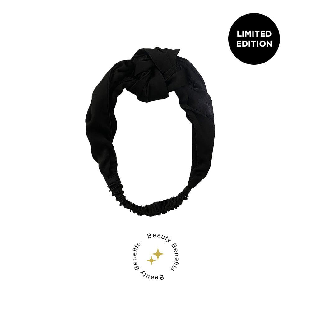 limited edition black silk headband with beauty benefits icon